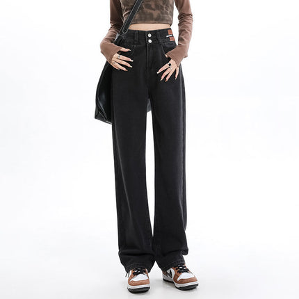 Women's Versatile Retro Blue Floor-Length High-Waisted Straight-Leg Jeans 2025 Stylish Drapey Wide-Leg Pants Slimming Trendy