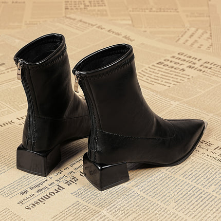 Cross-Border French Style Pointed Toe Short Boots Women's Boots 2025 New Autumn and Winter High Heels Square Heels Korean Style Small Ankle Boots