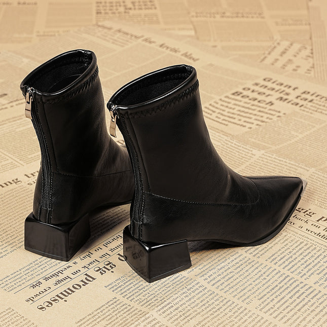 Cross-Border French Style Pointed Toe Short Boots Women's Boots 2025 New Autumn and Winter High Heels Square Heels Korean Style Small Ankle Boots