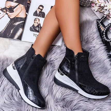 Foreign Trade 43 Large Size Snow Boots Women's Cross-border Autumn and Winter New High-top Women's Shoes Wedge Side Zipper European and American Style Cotton Boots