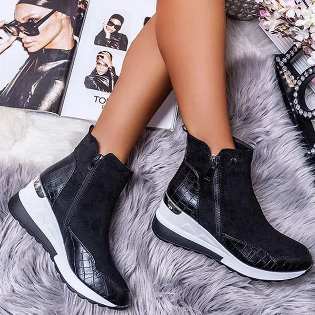 Foreign Trade 43 Large Size Snow Boots Women's Cross-border Autumn and Winter New High-top Women's Shoes Wedge Side Zipper European and American Style Cotton Boots