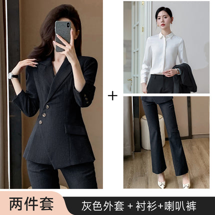 High-end Sense Striped Suit suit Women's 2024 Autumn Fashion Elegant High-end Business Wear Goddess Fan Dress Suit