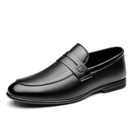 New British Style Bean Shoes Men's Solid Color Casual Leather Shoes Cowhide Slip-on Men's Fashionable Short Korean Style