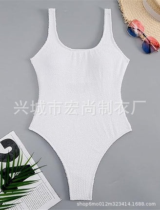 Special Fabric Wrinkled Cloth one-piece Swimsuit Women's Large Backless Sexy Swimsuit European and American 2025 New one-piece Swimsuit