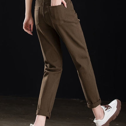2025 Summer Thin Coffee-Colored Women's High-Waisted Loose Stretchy Slim-Fit Casual Harem Dad Jeans