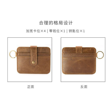 Vintage Oil Wax Leather Buckle Genuine Leather Card Holder Men's Multifunctional Cowhide Women's Coin Purse with Key Ring Driver's License Holder