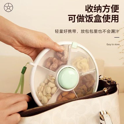 Round Rotating Lunch Box with Lid, Portable for Carrying Children's Snacks and Fruit Plates, Sealed Dry Fruit Tray, Moisture-Proof and Portable
