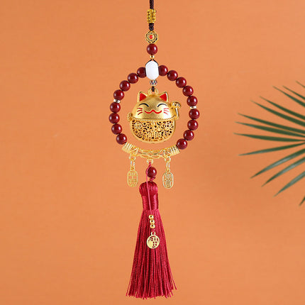New cinnabar ring safe Ruyi pendant car pendant creative cute cat car rearview mirror pendant gift
