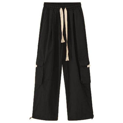 American-Style Ins Fleece-Lined Wide-Leg Retro Cargo Pants Loose Unisex Pocket Casual Street Dance Floor-Length Trousers Trendy
