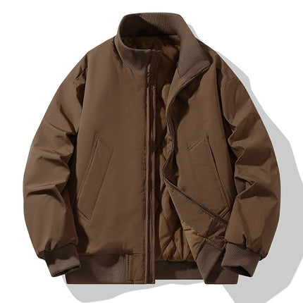 Casual Clothing for Men, Flight-Style Warm Clothing, Men's Hong Kong-Style Trench Coat, Youth Trendy Brand, 2025 Winter Fleece-Lined Thick Short Cotton Jacket