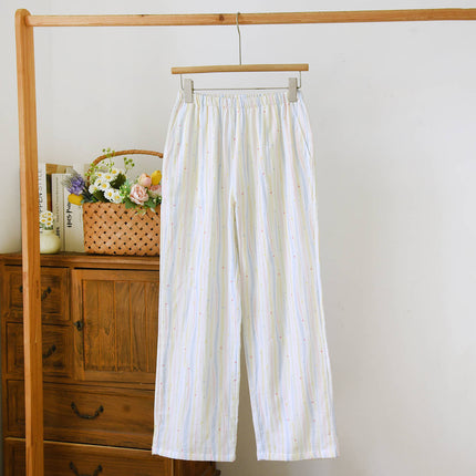 Pure Cotton Gauze Pajamas Spring and Summer Cotton Printed Casual Loose Large Size Women's Pants Can Be Worn Outside Home Pants