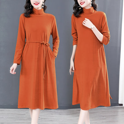 Korean Style Elegant Semi-high Collar Knitted dress Women's 2023 Autumn and Winter New Fashionable Elegant Mid-length Sweater Dress