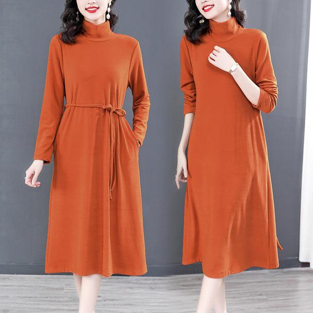 Korean Style Elegant Semi-high Collar Knitted dress Women's 2023 Autumn and Winter New Fashionable Elegant Mid-length Sweater Dress