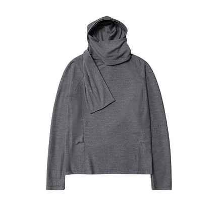 Spring Men's New Men's Base Shirt Stacked with Shawl Bib Hooded Niche Design Loose Pullover Sweater Top