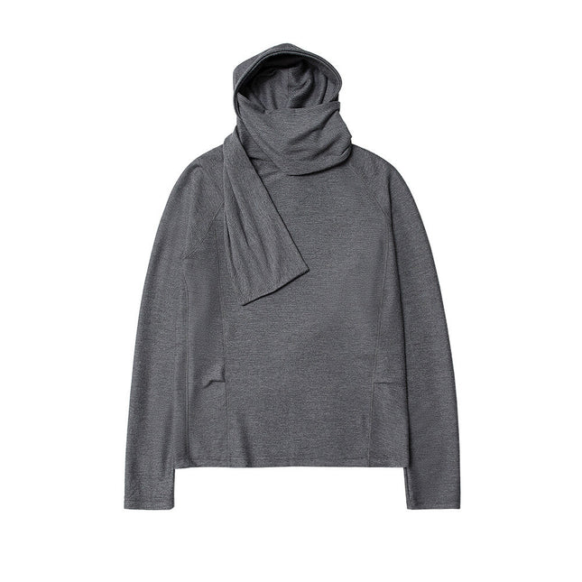 Spring Men's New Men's Base Shirt Stacked with Shawl Bib Hooded Niche Design Loose Pullover Sweater Top