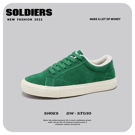 Autumn and Winter Fleece-Lined Warm Canvas Shoes, Men's Cotton Shoes, Casual Men's Shoes, Student Skate Shoes, Canvas Shoes with Fleece Lining
