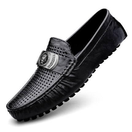 Men's Shoes Summer Shoes Men's Genuine Leather Hollow Hole Sandals Korean Fashion Men's Shoes Breathable Hole Casual Leather Shoes
