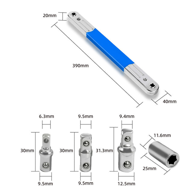 Reinforced Ratchet Linkage Extension Wrench, Multi-Functional Extended Socket Tool, High Carbon Steel Wrench