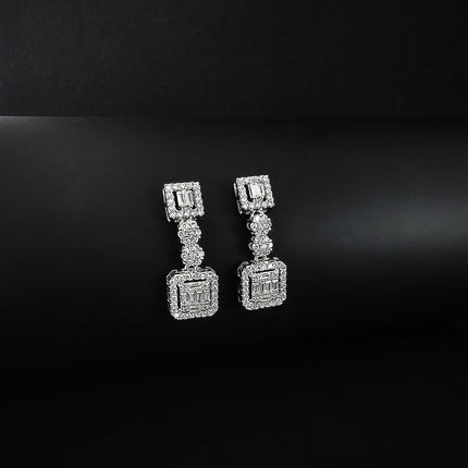 Fashion creative design simple elegant temperament rectangular zircon earrings female e025