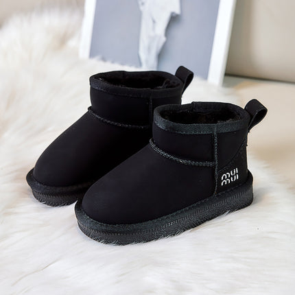 2025 Winter Children's Snow Boots Low Barrel Slip-on Cotton Shoes Thickened Large Cotton Warm Shoes for Boys and Girls Large Children's Shoes