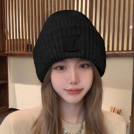 Hat Autumn and Winter Fashion Korean Knitted Hat Piled Big Head Big Brim Wool Hat All-match Face Show Small Warm Cold Hat