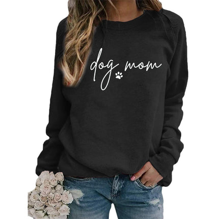Amazon Cross-Border European and American Dog Mom Printed Round Neck Top Sweatshirt Autumn and Winter European Size Women's Outwear Autumn and Winter
