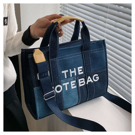Bags for Women 2025 Cross-Border New Embroidered Letters Hand-Held Crossbody Bag Denim Blue Retro Splicing Tote Bag
