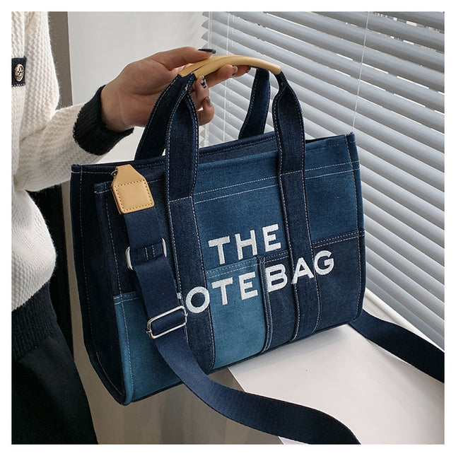 Bags for Women 2025 Cross-Border New Embroidered Letters Hand-Held Crossbody Bag Denim Blue Retro Splicing Tote Bag