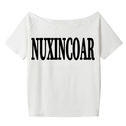 Summer Women's Tops Short-Sleeved Women's T-Shirt Clothes One-Shoulder High-End Cute Printed Short-Sleeved T-Shirt Custom Group Uniform