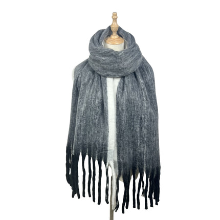 Simple Frame Solid Color Scarf Women's Warm Cashmere Tassel Scarf Autumn and Winter Contrast Color Scarf Cold-proof Shawl