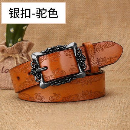 Cross-border European and American Women's Retro Belt Embossed Pattern Pin Buckle Belt Women's Ins Style All-match Simple Casual Pants Belt