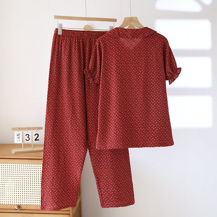 Summer New Double Layer Cotton Yarn Home Clothes All Cotton Pajamas Crepe Short Sleeve Trousers Casual Breathable plus size Pajamas
