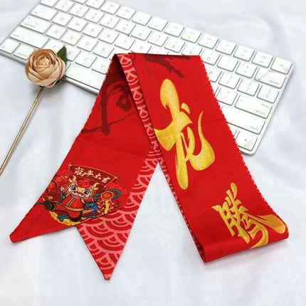 Children's Dragon New Year red long silk scarf headdress festive braided hair rope girls' hair tie ribbon hair rope hair accessories