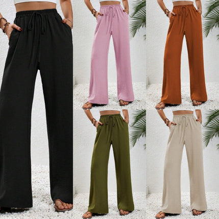 Women's Fashion 2024 Europe and America Amazon Cross-border Best Selling New Joker Solid Color Mop Wide Leg Pants Casual Pants in stock