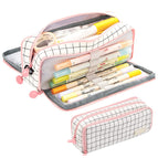 Double-open pencil case [white grid]