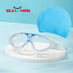 Transparent blue suit [swimming goggles + water drop swimming cap]