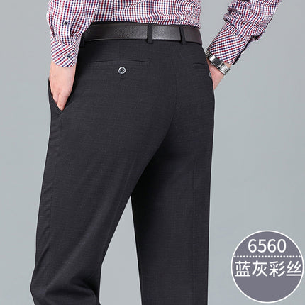 Winter men's thick business casual suit pants overalls middle-aged non-ironing men's pants dad wear high waist long pants