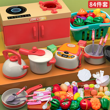 Children's Play House Small Kitchen Toy Set for Cutting Vegetables, Cooking and Cooking, Baby Cutting Fruits, Boys and Girls Kitchen Utensils and Stoves