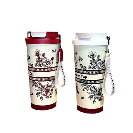 Coffee Thermos Cup 316 Stainless Steel Liner Simple and Fashionable Double Drinking Cup with Straw Water Cup Gift Logo Customization