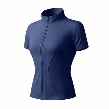 High Elastic Yoga Short-sleeved Jacket with Vertical Collar Zipper Tight Running Jacket Quick-drying Naked Fitness Short-sleeved Women's Summer