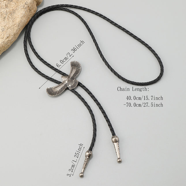 Simple and Creative Alloy Eagle Pendant Decoration, Artistic Retro Leather Shirt Tie Bolo Tie Versatile Necklace