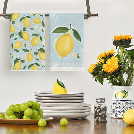 Factory direct lemon microfiber kitchen towel absorbent to oil dishwashing towel household desktop cloth wholesale