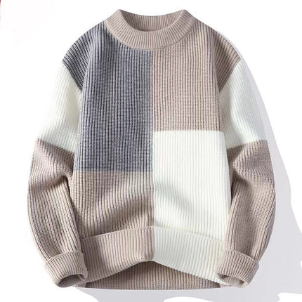 Autumn and Winter New Sweater Contrasting Color Round Neck Long Sleeve Knitted Sweater Korean Style Personalized Loose Casual Trendy Foreign Trade Top