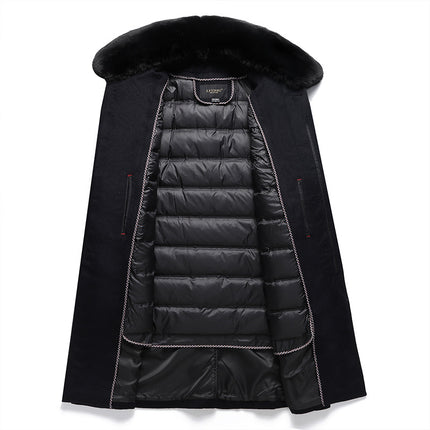 Winter New Men's Woolen Outwear Mid-Length Fur Collar down Removable Liner Two-Wear Woolen Outwear Men's Outwear
