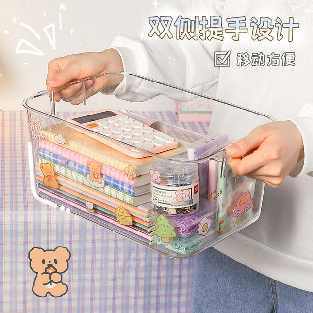 Transparent Desktop Storage Box with Lid Simple Dormitory Student Stationery Cosmetics Storage Organize Storage Box