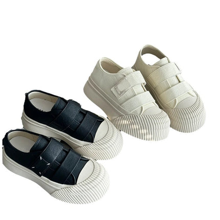 Grape mom with lazy person hook and loop versatile round head small white shoes increased thick bottom biscuits round head 24 new women's shoes