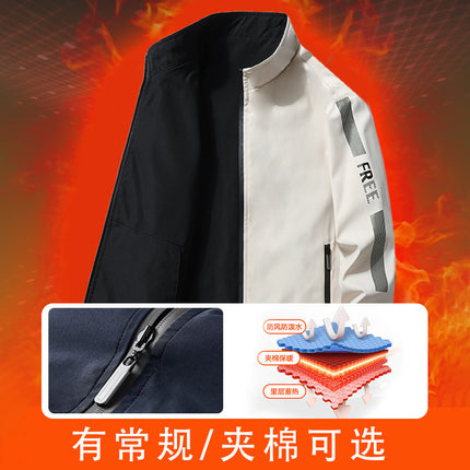 Spring and Autumn cotton-padded jacket men's double-sided casual stand collar jacket sports middle-aged men's jacket trendy brand baseball uniform