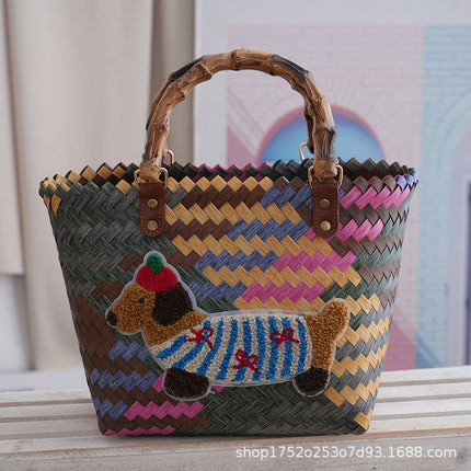 Retro Dachshund Dog Tote Bag Commuter Large Capacity Vegetable Basket Fashion Dachshund Dog Lady Cartoon Cute Bag Handbag