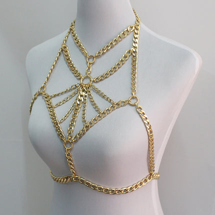 European and American Cross-border Jewelry Women's Punk Style Metal Aluminum Chain Chest Chain Personalized Dance Performance Clothing Accessories Body