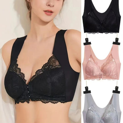 Cross-border sexy lace no steel ring bra back underwear European and American back corset plus size front buckle vest bra wholesale